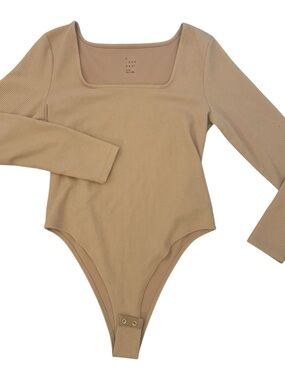 🤎NWOT A New Day Women’s Neutral Tan Ribbed Square Neck Knit Bodysuit | L